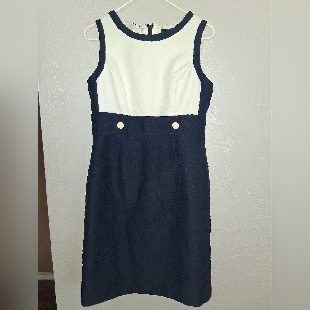 Tahari Arthur S Levine Collab women’s Navy And White Nautical Midi dress 8 - Picture 2 of 8